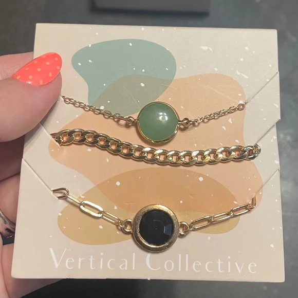 Vertical Collective 3 Gold-Plated Chain Bracelets Layering Set - Picture 3 of 4